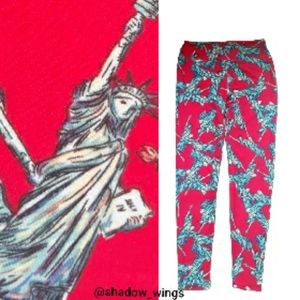 LuLaRoe Red Statue of Liberty of July 4th Printed Leggings - One Size (2-10)